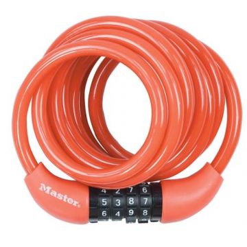 Antifurt Master Lock cablu spiralat cu cifru 1.8m x 8mm Rosu