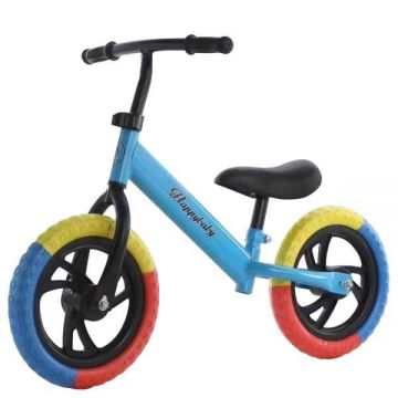 Bicicleta de echilibru fara pedale, Bicicleta incepatori pentru copii intre 2 si 5 ani, Albastra cu roti in 3 culori