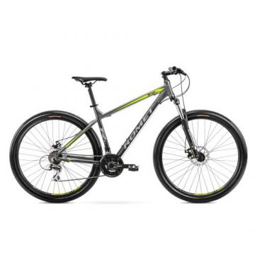 Bicicleta de munte pentru barbati Romet Rambler R9.1 marimea L/19, 2022, Gri/Verde/Argintiu