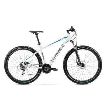 Bicicleta de munte pentru barbati Romet Rambler R9.2 marimea M/17, 2022, Alb/Grafit/Turcoaz