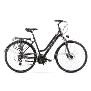 Bicicleta de trekking pentru femei Romet Gazela 28 2 M/17 Negru lucios/Roz 2023