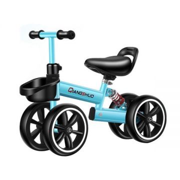 Bicicleta echilibru fara pedale, 4 roti, 12 inch, pentru copii 2-5 ani, Albastra