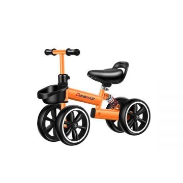 Bicicleta echilibru fara pedale, 4 roti, 12 inch, pentru copii 2-5 ani, Portocalie