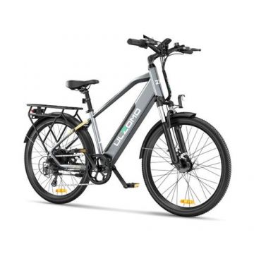 Bicicleta electrica Ulzomo Metro 26 E-bike, 250W, 36V 17Ah, autonomie 100km, viteza maxima 25km/h, roti 26'' (Gri)