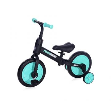 Bicicleta de Echilibru 2 in 1 Lorelli Runner cu Pedale si Roti Auxiliare Black & Turquoise