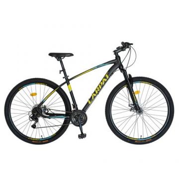 Bicicleta MTB-HT CARPAT C2957C, roti 29inch, cadru aluminiu, frane mecanice disc, 24 viteze (Negru/Galben)