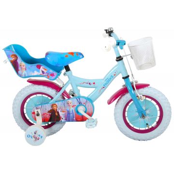 Bicicleta pentru fete Disney Frozen 2, 12 inch, culoare albastru/roz, frana de mana fata si contra spate