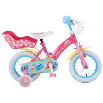 Bicicleta pentru fete Peppa Pig, 12 inch, culoare Roz/Albastru, frana de mana + contra