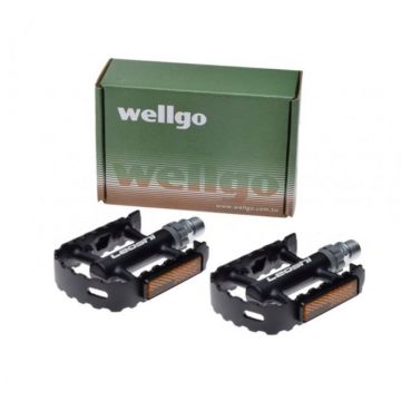 Set 2 pedale Wellgo din aluminiu pentru bicicleta, filet 9/16, culoare negru