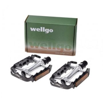 Set 2 pedale Wellgo din aluminiu pentru bicicleta, filet 9/16, culoare negru/argintiu