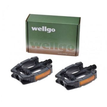Set 2 pedale Wellgo din plastic pentru bicicleta, filet 9/16, culoare negru