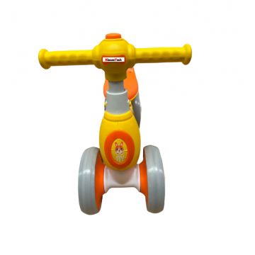 Bicicleta KlaussTech pentru copii, Corp din Plastic, 2 Roti pe fata si 2 pe spate, Sezut confortabil, Culoare Galben/Portocaliu
