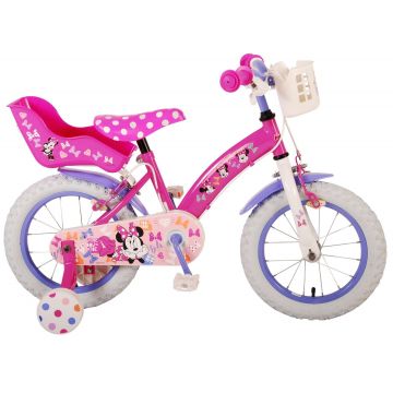 Bicicleta pentru fete Disney Minnie Cutest Ever!, 14 inch, culoare roz/violet, frana de mana fata - spate