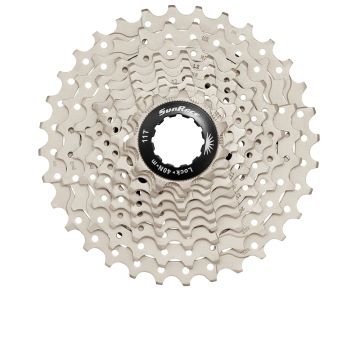 Set pinioane casetat Sunrace pentru biciclete cu 10 viteze, cu raporturi variate intre 11-32T. Material metalic durabil.