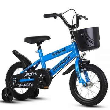 Bicicleta pentru copii cu roti ajutatoare si frane, 12 inch, Albastra