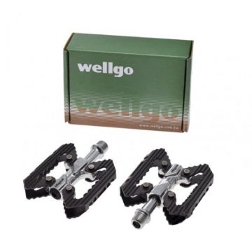 Set 2 pedale Wellgo din aluminiu forjat, filet 9/16, culoare negru