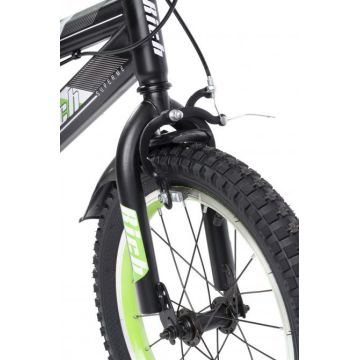 Bicicleta baieti 14 inch frane C-Brake roti ajutatoare Rich Baby R14WTB cadru negru cu design verde