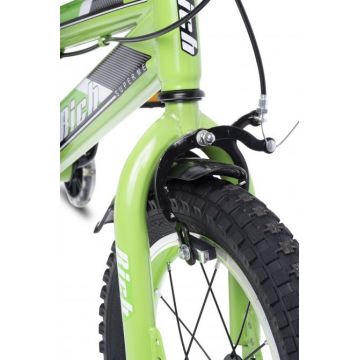 Bicicleta baieti Rich Baby R16WTB 16 inch frane C-Brake roti ajutatoare cadru verde cu design negru
