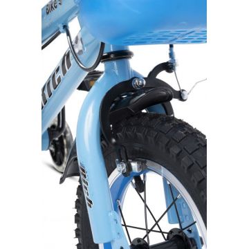 Bicicleta copii Rich Baby R1207A 12 inch C-Brake roti ajutatoare cu led cadru albastru cu design negru