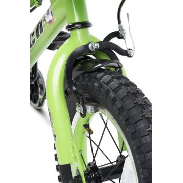 Bicicleta copii Rich Baby R1607A 16 inch C-Brake roti ajutatoare cu led cadru verde cu design alb