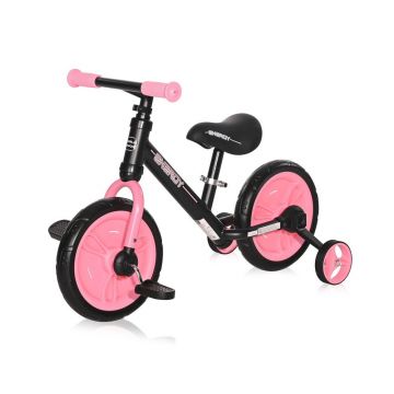 Bicicleta fara pedale pentru fete 11 inch Lorelli Energy 2020 negru roz cu roti ajutatoare