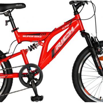Bicicleta MTB-FS Saiguan Revoshift 6 viteze 20 inch RICH R2049A cadru rosu cu design negru