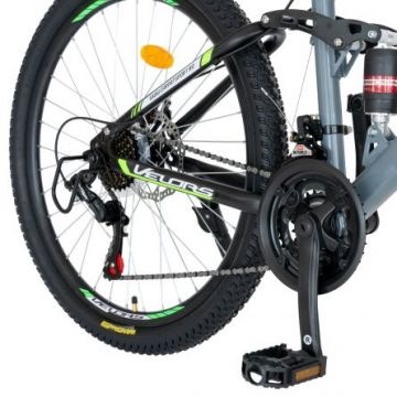 Bicicleta MTB-HT Shimano Tourney TZ500D 26 inch Velors V2661S cadru gri cu design verde