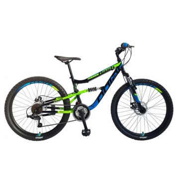 Bicicleta Mtb Polar Flash Full Suspension - 26 inch, Negru-Albastru-Verde