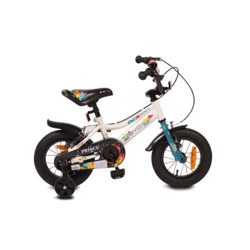 Bicicleta pentru baieti 12 inch Byox Prince alb cu roti ajutatoare