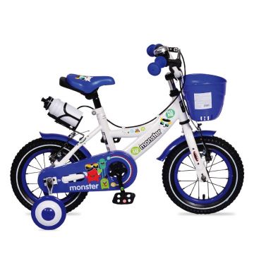 Bicicleta pentru baieti 12 inch Moni Monster albastru cu roti ajutatoare