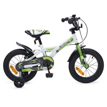 Bicicleta pentru baieti 14 inch Moni Rapid verde cu alb cu roti ajutatoare