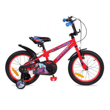 Bicicleta pentru baieti 16 inch Moni Monster rosu cu roti ajutatoare
