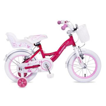 Bicicleta pentru fete 14 inch Byox Flower roz si alb cu roti ajutatoare