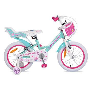 Bicicleta pentru fete 16 inch Byox Cupcake turcoaz cu roti ajutatoare