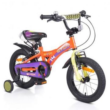 Bicicleta unisex 14 inch Moni Byox Rapid Portocaliu cu roti ajutatoare