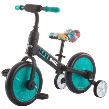 Chipolino - Bicicleta cu pedale,Bicicleta fara pedale Max Bike, 10 , Cu roti ajutatoare, Turcoaz