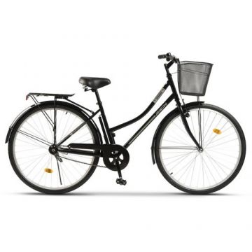 Bicicleta City Rich Dunarea R2892A 28inch, Roti 28 Inch, Frana V-Brake, Portbagaj, Aparatori Aluminiu, Pompa, Negru/Gri