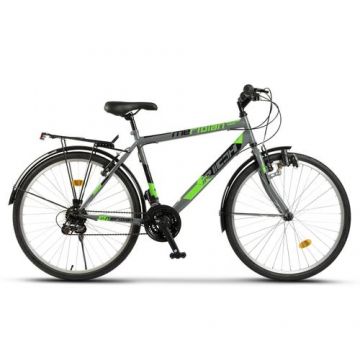 Bicicleta City Rich Meridian R2635A 26inch, Roti 26 Inch, Schimbator spate Sunrun 7 viteze, Schimbator fata Sunrun 3 trepte, Frana V-Brake, Portbagaj, Aparatori Aluminiu, Gri/Verde