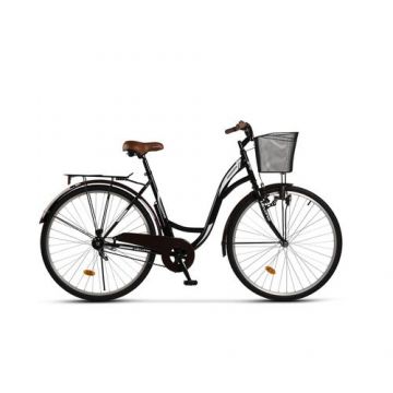 Bicicleta City Velors Ukraina V2894A, Roti 28 Inch, Frane V-Brake, Pompa, Far cu Dinam, Cadru, Negru/Alb