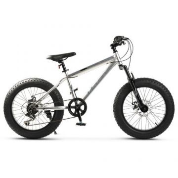 Bicicleta Copii Fat Bike Velors Hercules V2019B 20inch, Schimbator spate Shimano Tourney, Manete schimbator Shimano Rotative, Roti 20 inch, Frane Mecanice Disc, 7 viteze, Argintiu/Albastru