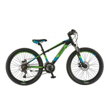 Bicicleta Copii Polar Alaska, Roti 24inch, Frane mecanice pe disc, 21 viteze (Negru/Verde/Albastru)