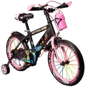 Bicicleta cu roti ajutatoare si bidon pentru apa Genesis II, Action One, 16 inch, Roz