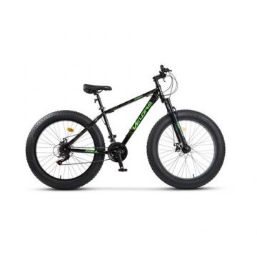 Bicicleta MTB Fat-Bike Velors Hercules V2619B, Schimbator Shimano Tourney TZ, Roti 26 x 4.0, Frane Mecanice Disc, Negru/Verde