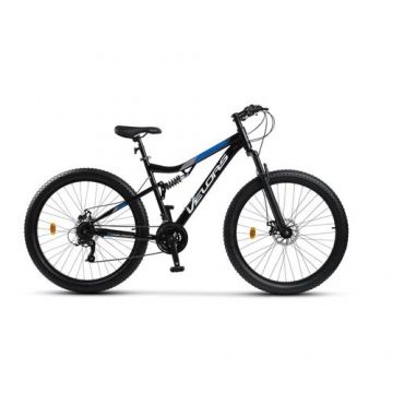 Bicicleta MTB-Full Suspension Velors V27304A, Schimbator Index M50,21 Viteze, Roti 27.5 x 3.0 Inch, Frane pe Disc (Negru/Alb/Albastru)