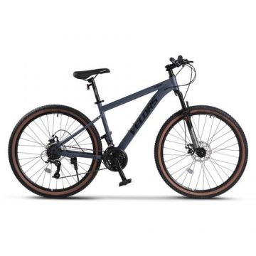 Bicicleta MTB Velors Boost V27301A 27.5inch, Schimbator spate Index M50, Roti 27.5 Inch, Manete Schimbator Secventiale, 21 viteze, Frane Disc fata/spate, Gri/Negru