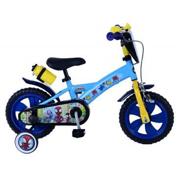 Bicicleta pentru baieti Disney Spidey, 12 inch, culoare albastru / galben, frana de mana fata si contra