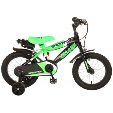 Bicicleta pentru baieti Volare Sportivo, 14 inch, culoare Negru/Verde neon, frana de mana fata - spate