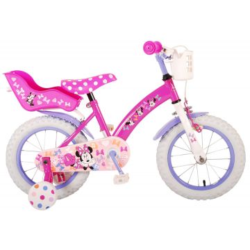 Bicicleta pentru fete Disney Minnie, 14 inch, culoare roz/violet, frana de mana fata si contra