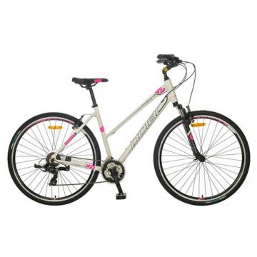 Bicicleta Trekking Polar Athena 700C, cadru M, 21 viteze, roti 28inch, Alb/Roz