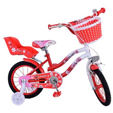 Bicicleta Volare Lovely pentru fete, culoare rosu/alb, 14 inch, frana de mana fata si contra